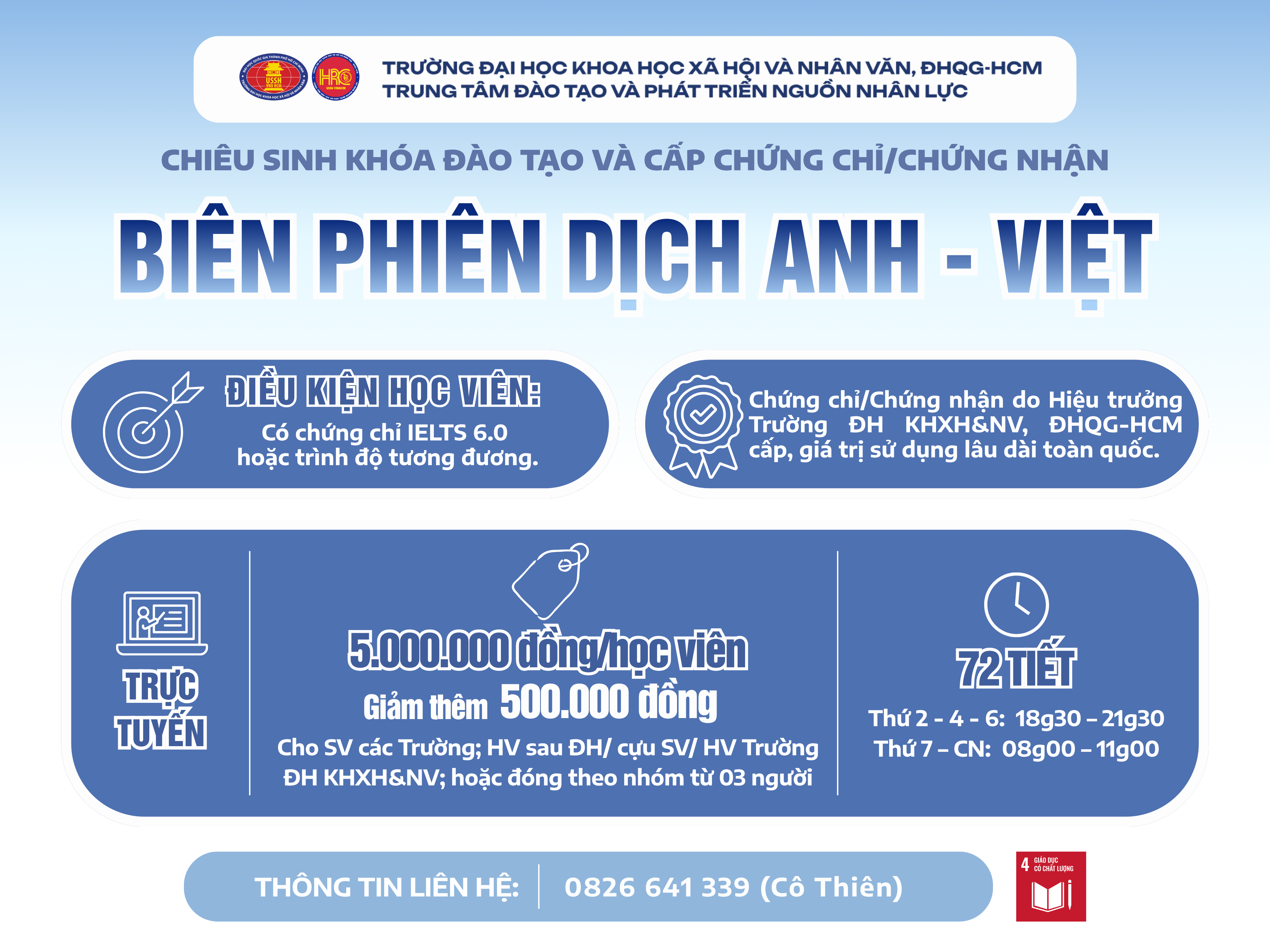 Chiêu sinh khóa đào tạo Biên phiên dịch Anh – Việt (Khóa 6) – Dự kiến khai giảng 24/08/2026