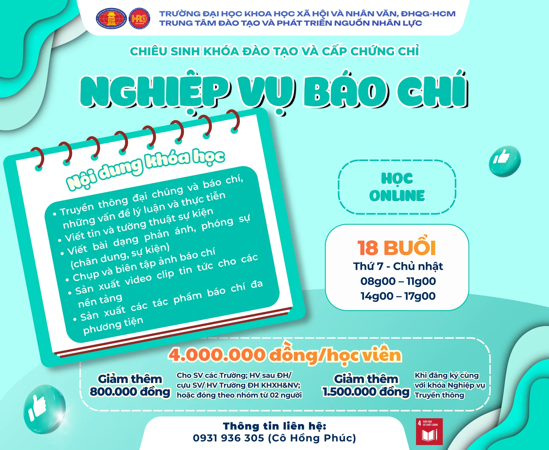 Chiêu sinh khóa đào tạo Nghiệp vụ Báo chí (Khóa 30) – Học ngày 03/10/2026