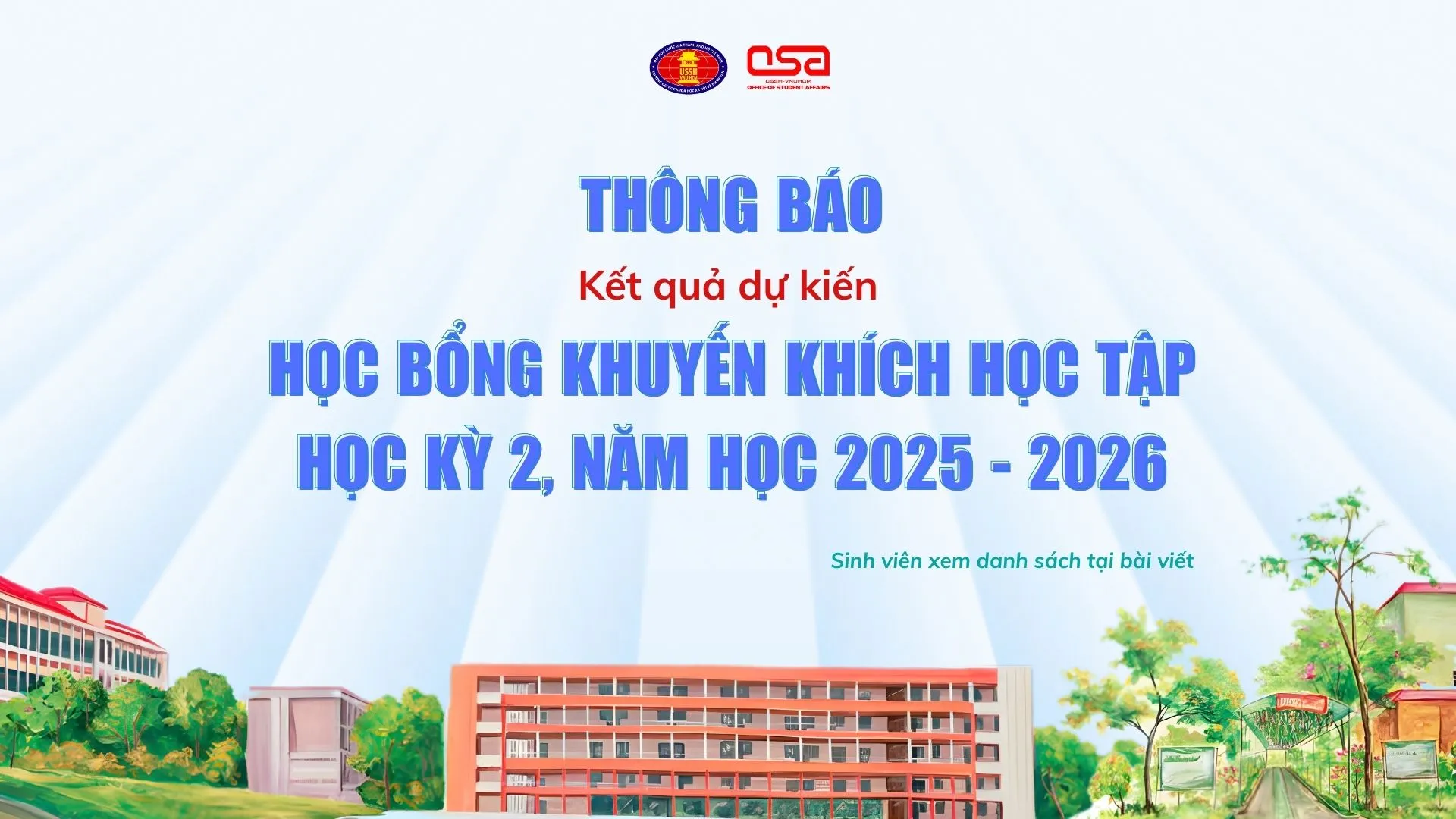 Thông báo dự kiến xét cấp học bổng khuyến khích học tập dành cho sinh viên hệ Chính quy, chương trình Chuẩn HK2, 2025-2026