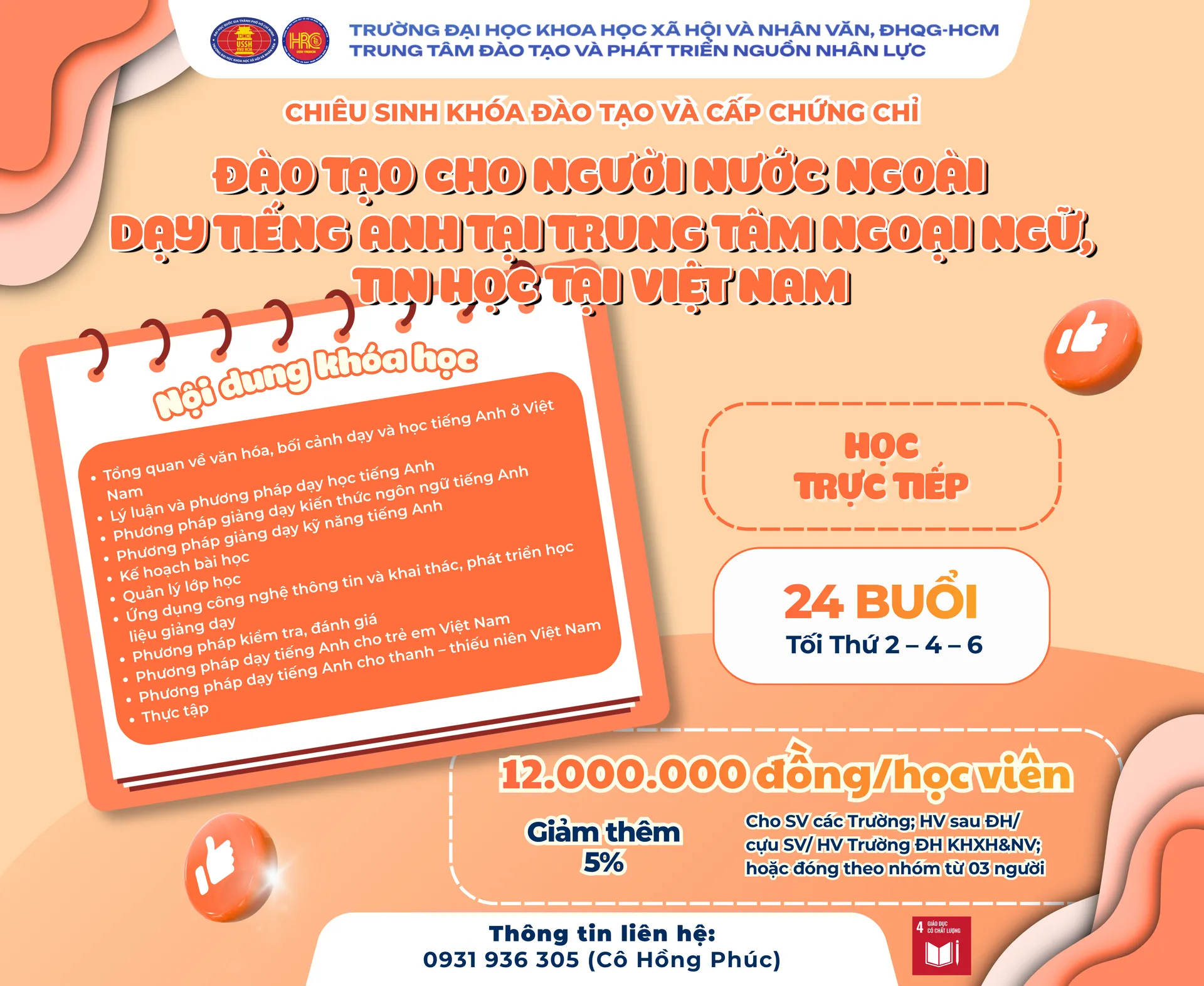Đào tạo cho người nước ngoài dạy tiếng Anh tại trung tâm ngoại ngữ, tin học tại Việt Nam (Khóa 1) - Dự kiến khai giảng 16/10/2026