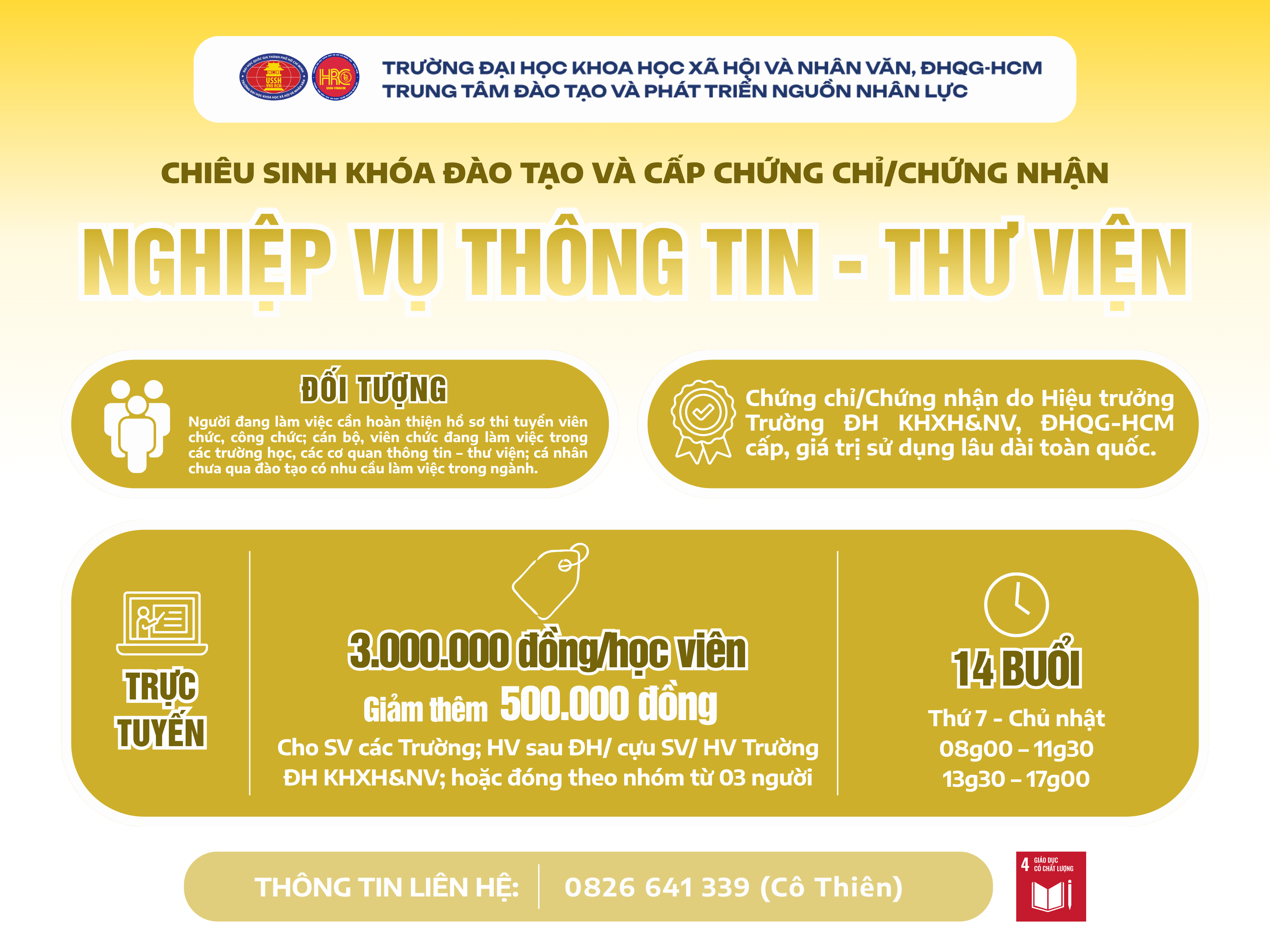 Chiêu sinh khóa đào tạo Nghiệp vụ Thông tin – Thư viện (Khóa 29) – Dự kiến khai giảng 13/09/2026