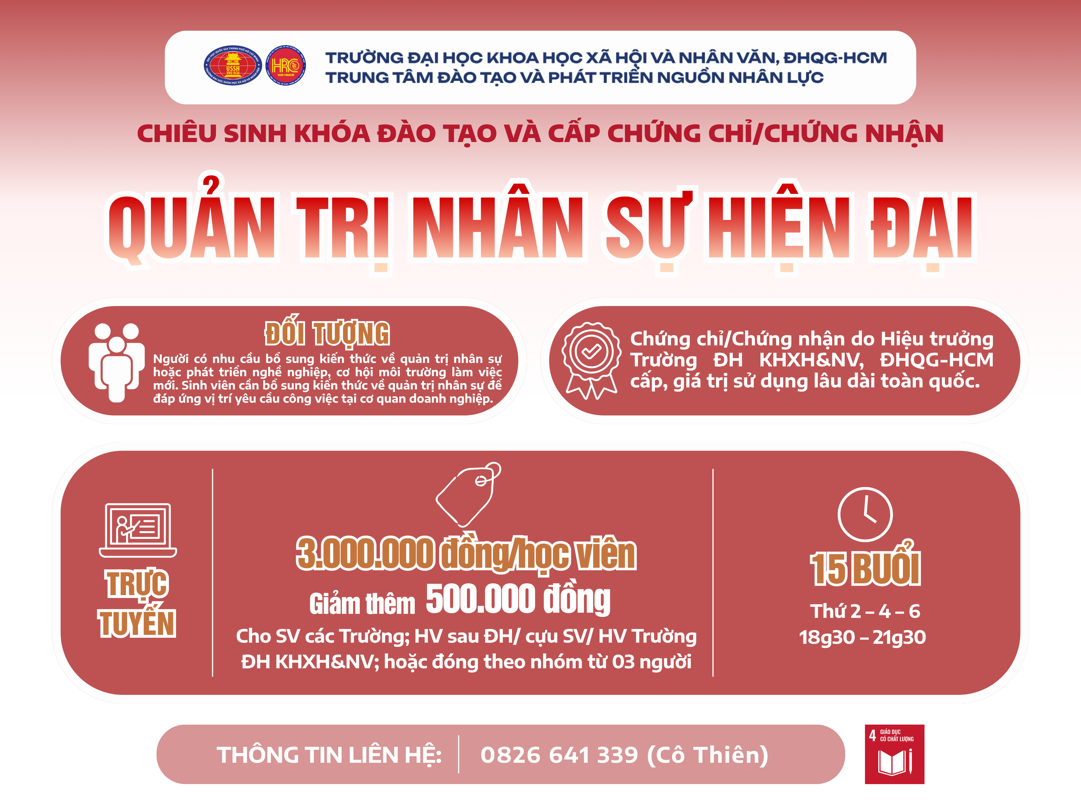 Chiêu sinh khóa đào tạo Quản trị nhân sự hiện đại (Khóa 8) – Dự kiến khai giảng 14/09/2026