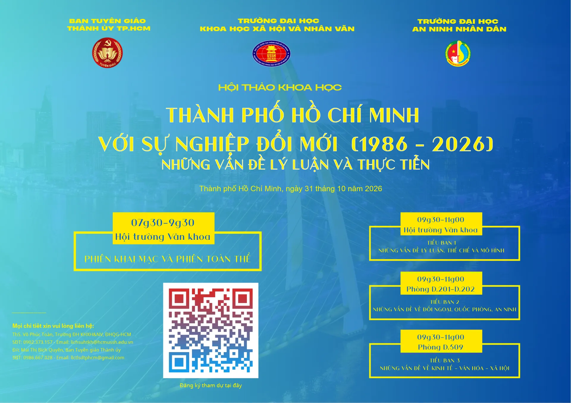 Mời tham dự Hội thảo khoa học "TP.Hồ Chí Minh với sự nghiệp Đổi mới (1986 – 2026) – Những vấn đề lý luận và thực tiễn" ngày 31/10/2026
