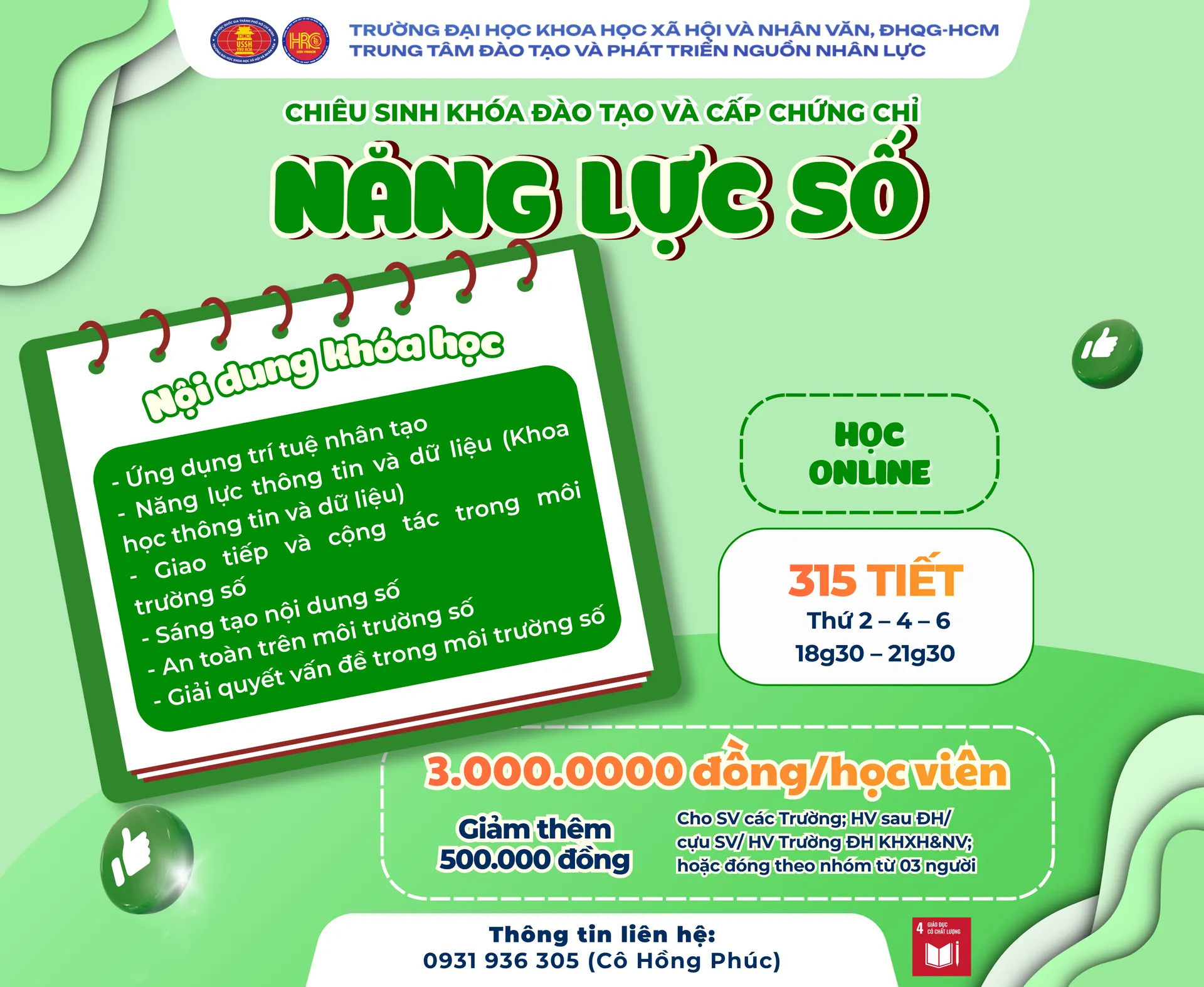 Chiêu sinh khóa đào tạo Bồi dưỡng Năng lực số (Khóa 1) – Dự kiến khai giảng 18/11/2026