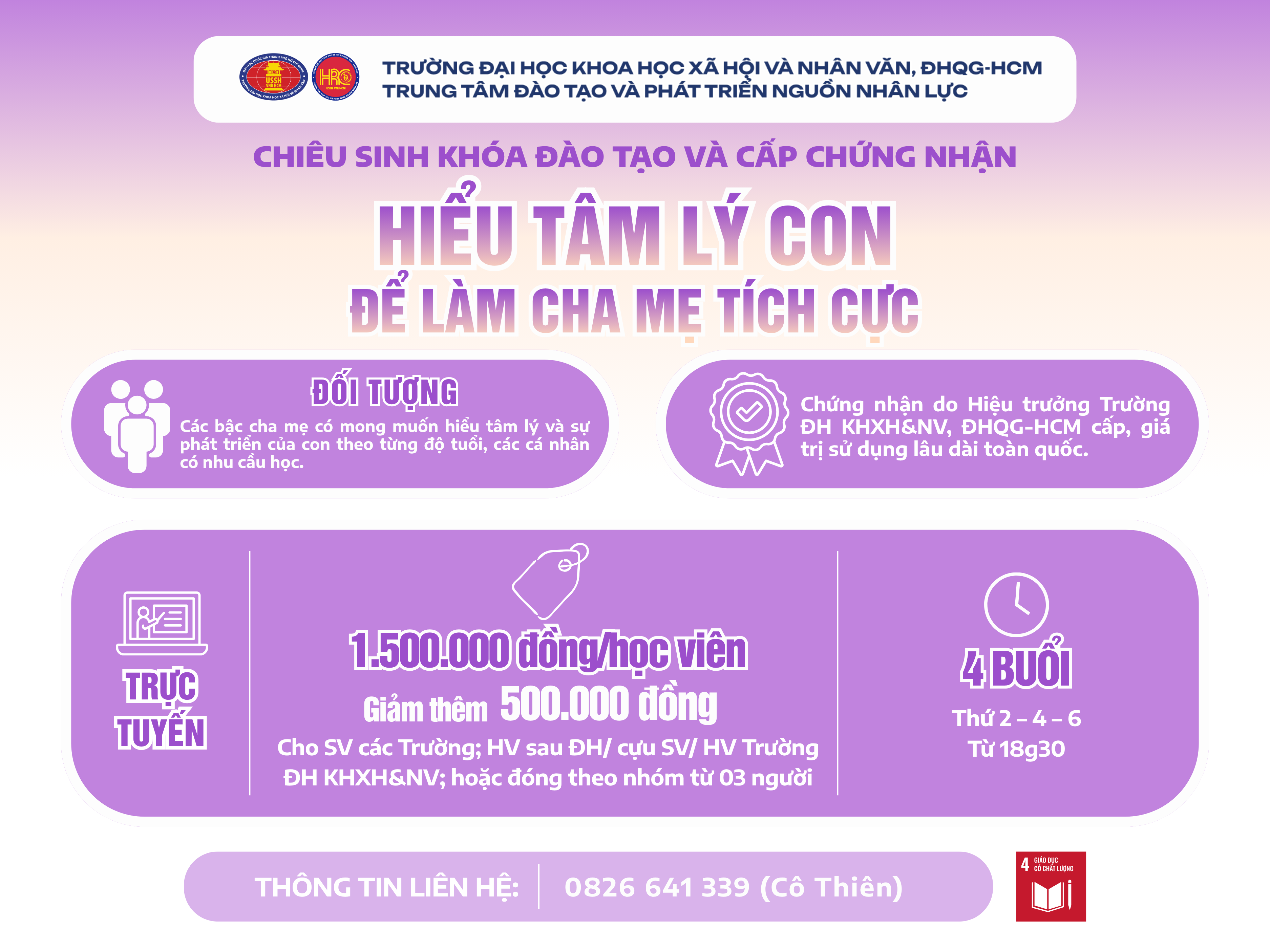 Chiêu sinh khóa đào tạo Hiểu tâm lý con để làm cha mẹ tích cực (Khóa 4) – Dự kiến khai giảng 30/09/2026