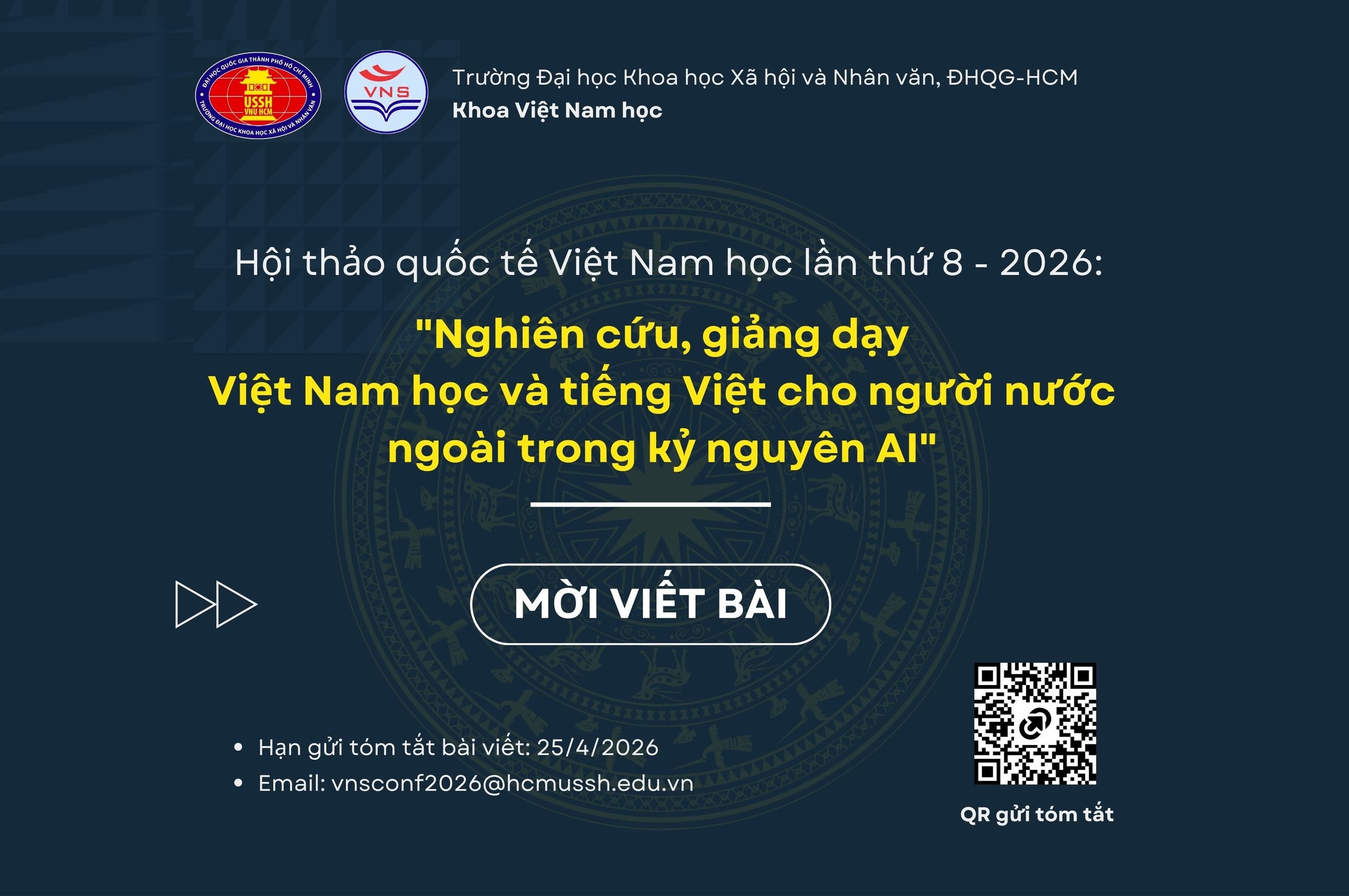 Mời viết bài hội thảo quốc tế Việt Nam học lần thứ 8 - năm 2026: “Nghiên cứu, giảng dạy Việt Nam học và tiếng Việt cho người nước ngoài trong kỷ nguyên AI”
