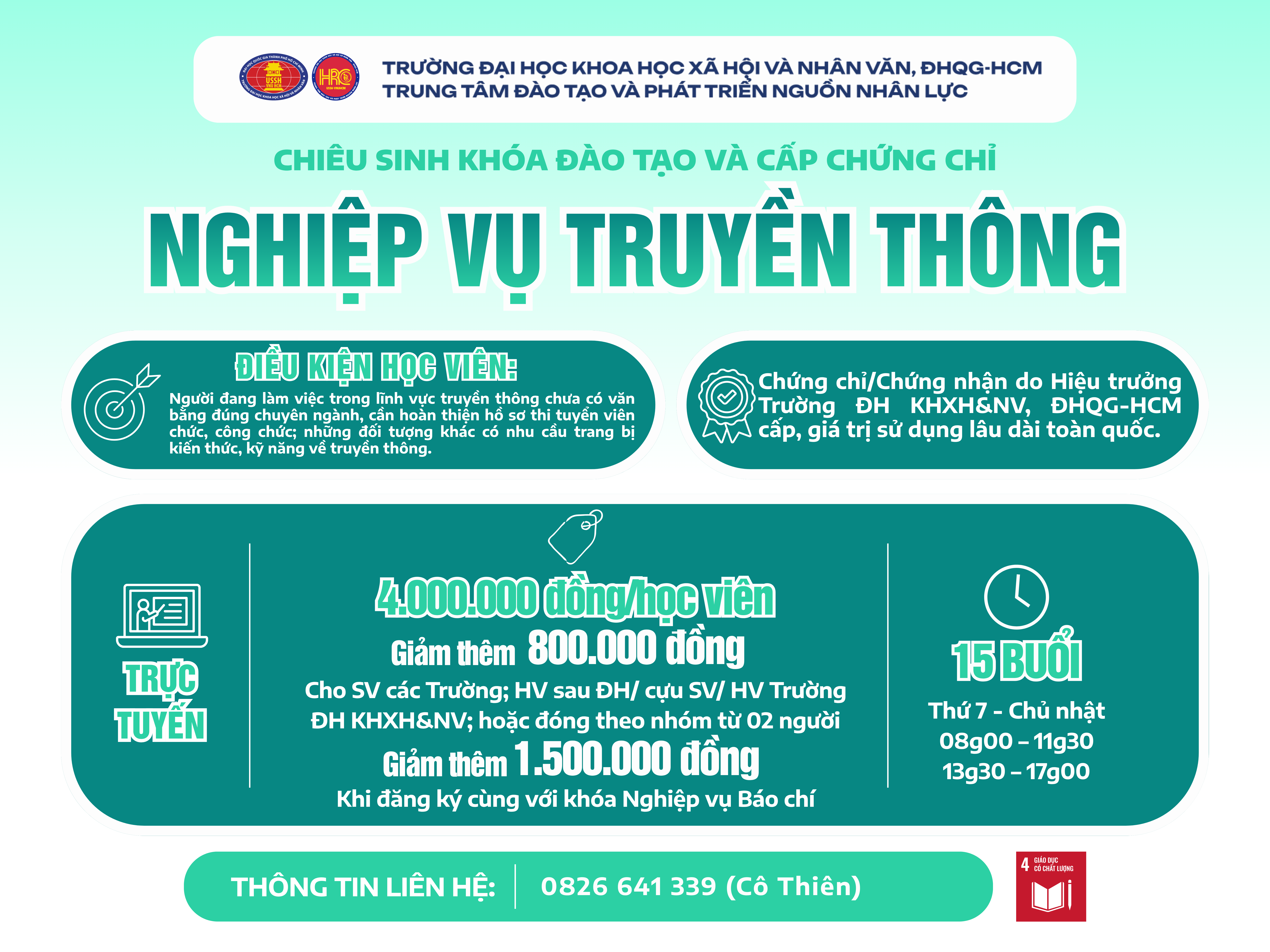 Chiêu sinh khóa đào tạo Nghiệp vụ Truyền thông (Khóa 15) – Dự kiến khai giảng 25/10/2026