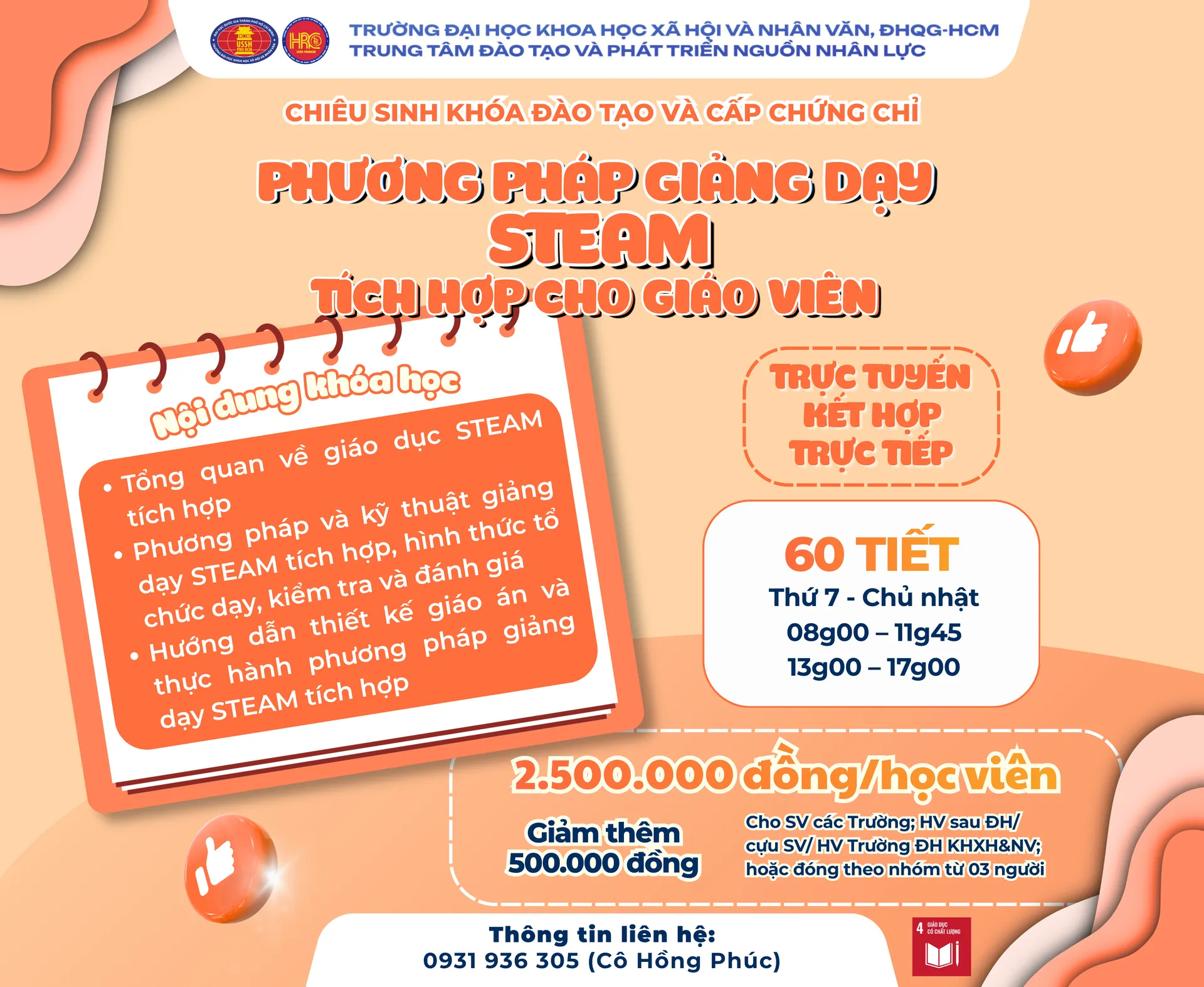 Chiêu sinh khóa đào tạo Phương pháp giảng dạy STEAM tích hợp cho giáo viên (Khóa 4) – Dự kiến khai giảng 13/12/2026