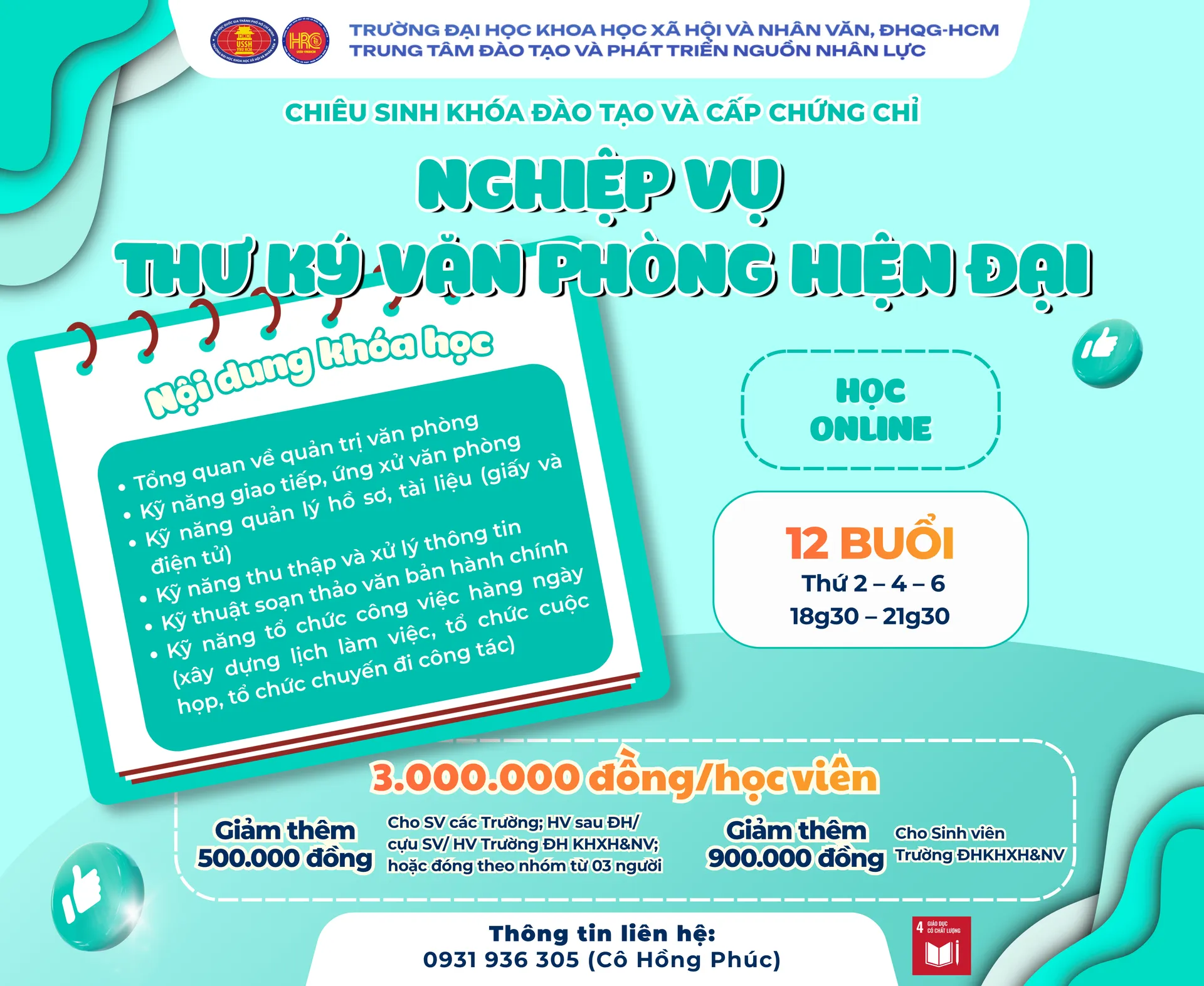 Chiêu sinh khóa đào tạo Nghiệp vụ Thư ký văn phòng hiện đại (Khóa 12) – Dự kiến khai giảng 09/11/2026