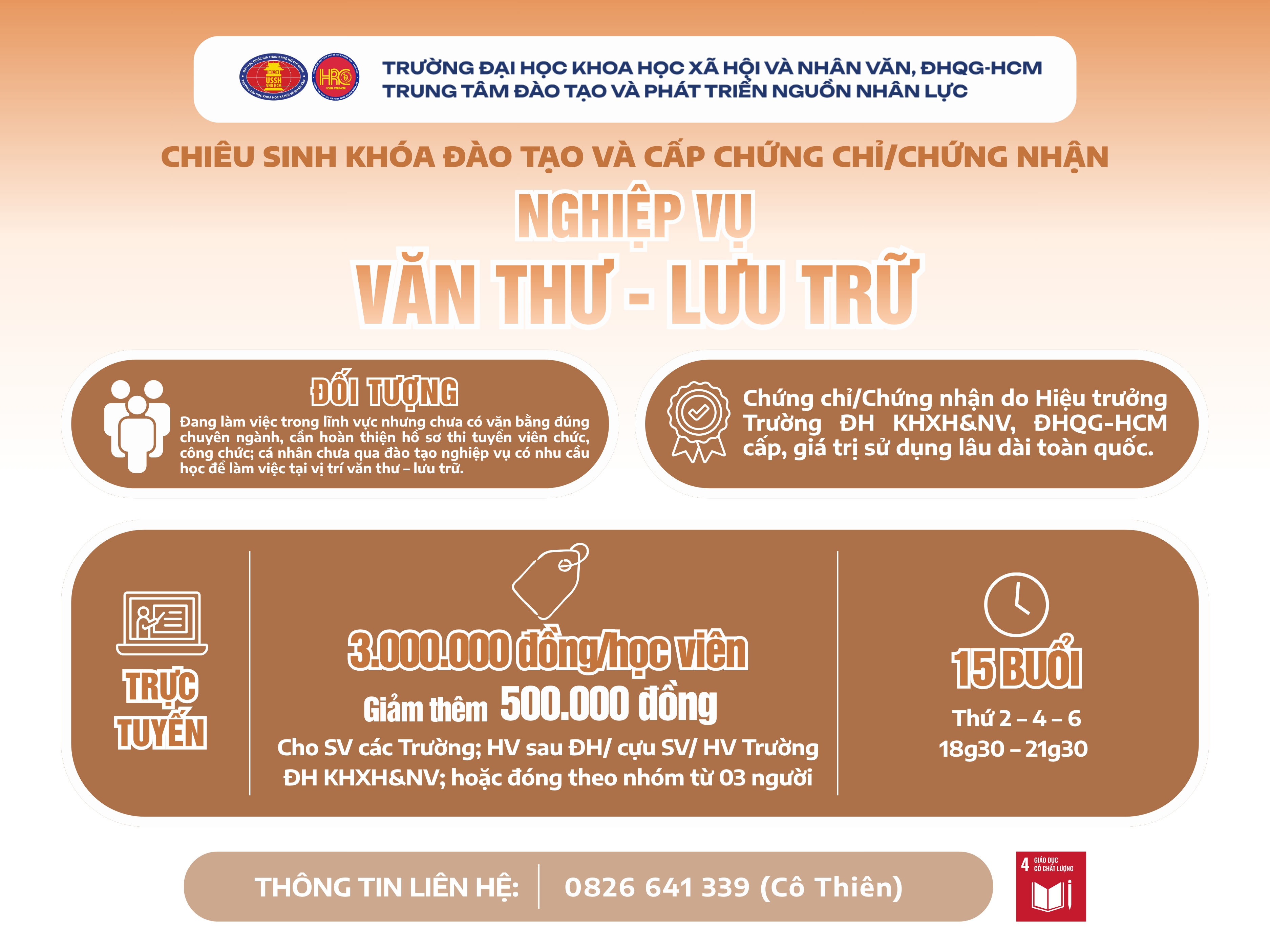 Chiêu sinh khóa đào tạo Nghiệp vụ Văn thư – Lưu trữ (Khóa 39) – Khai giảng 10/08/2026