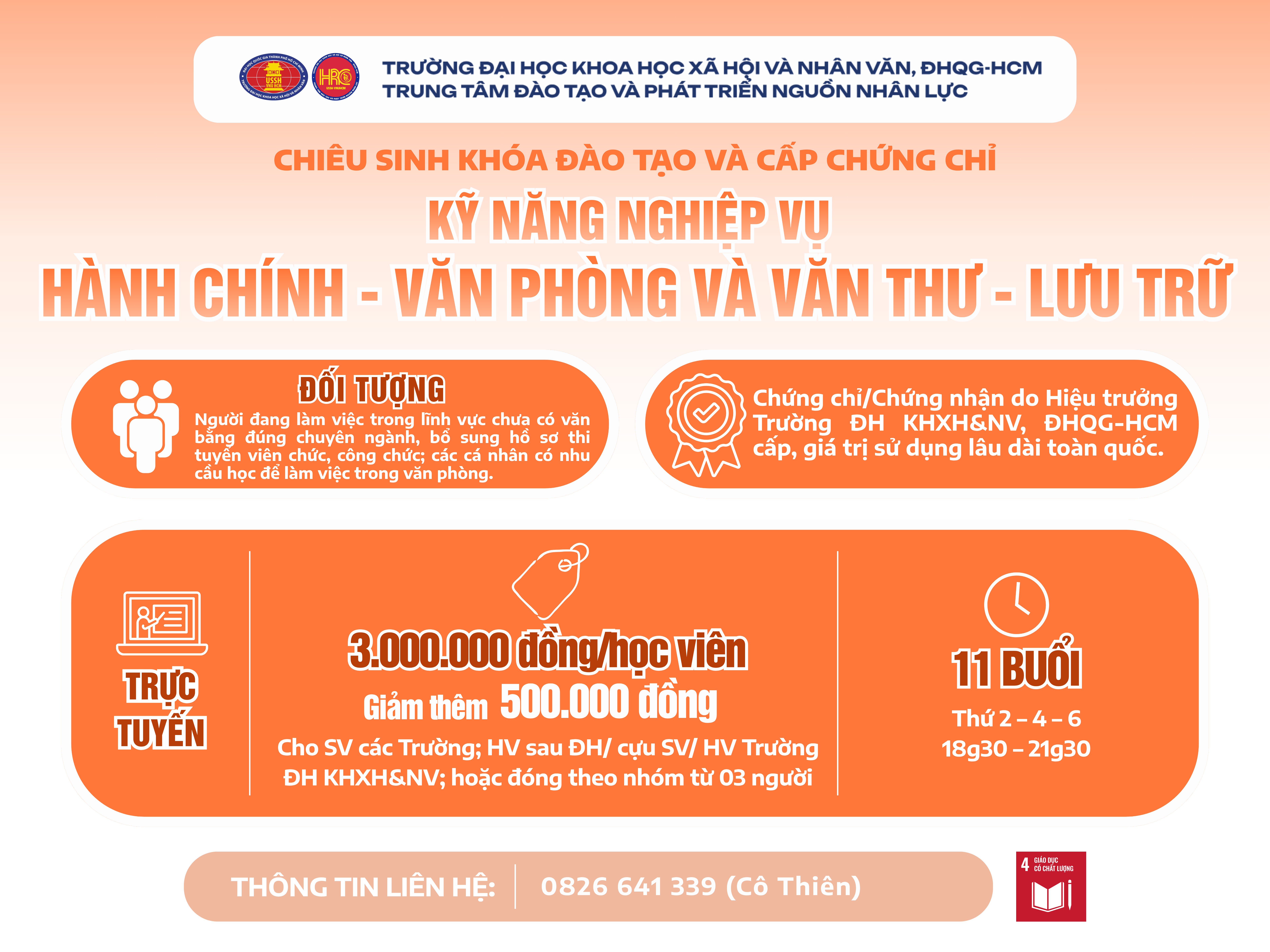 Chiêu sinh khóa đào tạo Kỹ năng nghiệp vụ Hành chính – Văn phòng và Văn thư – Lưu trữ (Khóa 25) – Khai giảng 14/09/2026